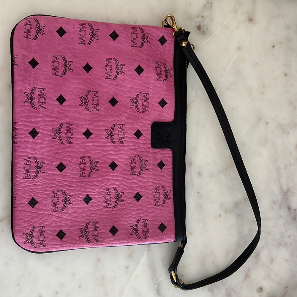 MCM Mini Bag Pink Wristlet Cosmetic Bag